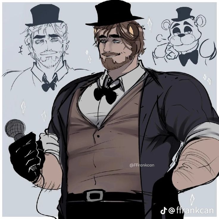 a drawing of a man with a top hat and beard holding a microphone in his right hand