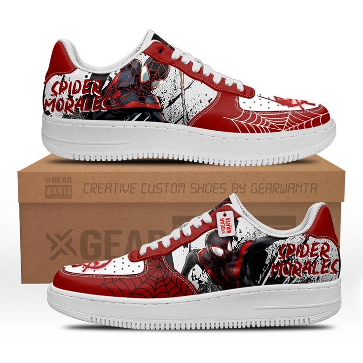 Spider Morales Spider-Verse Custom Air Sneakers PT18-Gear Wanta Sneakers Air Force, Spider Man 2099, Spiderman Gifts, Lose Tummy Fat, Air Force 1 Shoes, Best Jersey, Air Sneakers, Air Force 1s, Cartoon Shoes