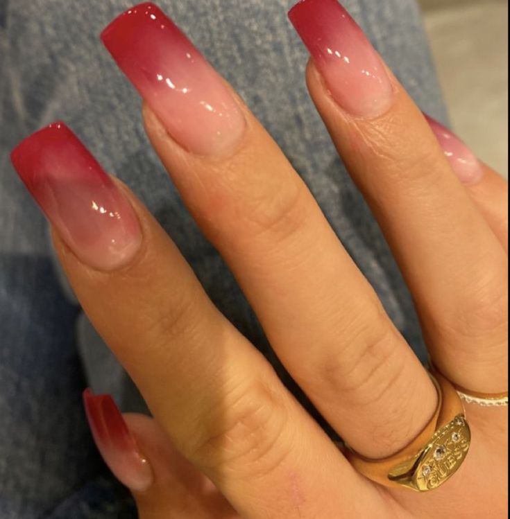 Red Ombre Square Nails, Nails Gradient Ombre, Peachy Ombre Nails, Red Ombré Acrylic Nails, Red Ombre Tip Nails, Ombre Nail Ideas Short, Ombré Nails Color, Dark Pink Ombré Nails, Short Red Ombre Nails