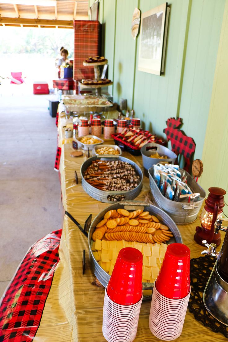 a long table filled with lots of food