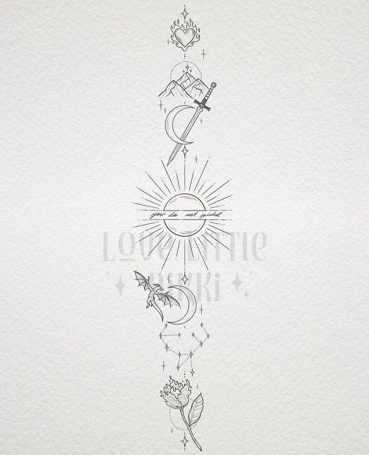 the back side of a tattoo design with sun, moon and stars