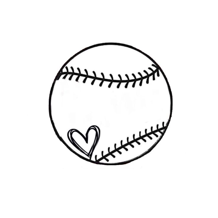 a baseball ball with a heart on it's side, drawn in black and white