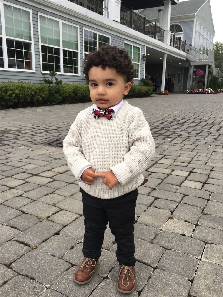 Fall wedding outfit for my handsome baby boy. H&M pants, white shirt. Carter's sweater, shoes. Children Place bow tie. Macy's brown belt. Toddler Boy Wedding Outfit Fall, Boys Church Outfit Kids, Little Boy Wedding Guest Outfit, Toddler Boy Holiday Photo Outfit, Baby Boy Wedding Guest Outfit, Toddler Formal Outfit Boys, Toddler Boy Wedding Guest Outfit, Toddler Boy Church Outfit, Toddler Boy Formal Outfit