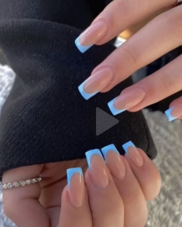 Nails Gradient, Blue French Tips, French Tip Acrylic Nails, Glow Nails, Coffin Shape, Classy Acrylic Nails, Blue French, Acrylic Nails Coffin Short, Fake Nail