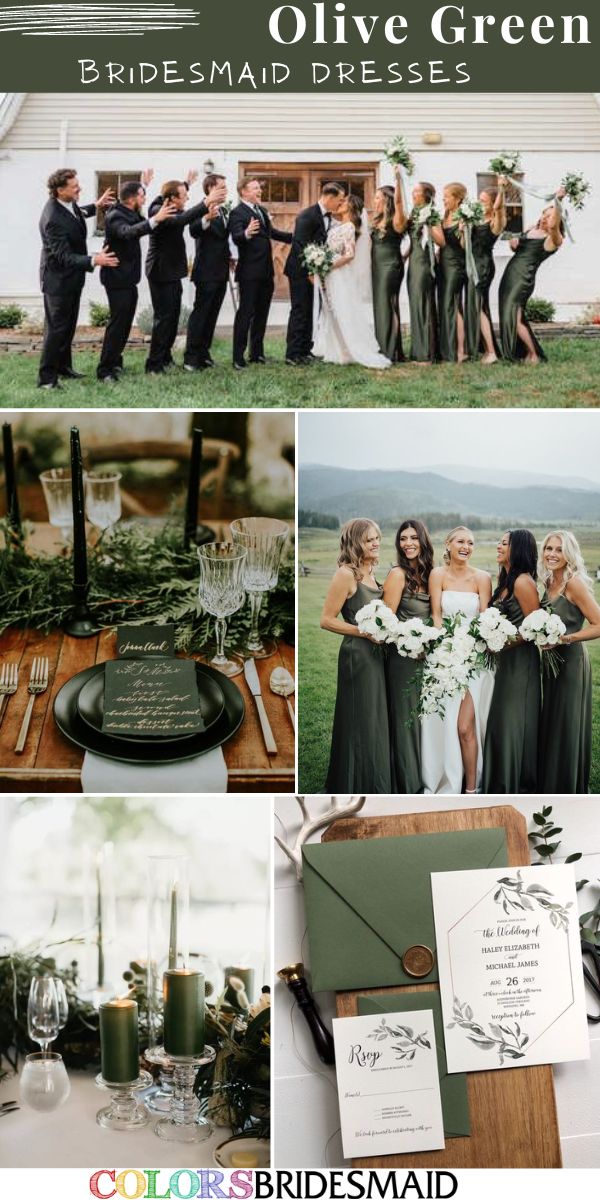 a collage of photos with green and black wedding colors