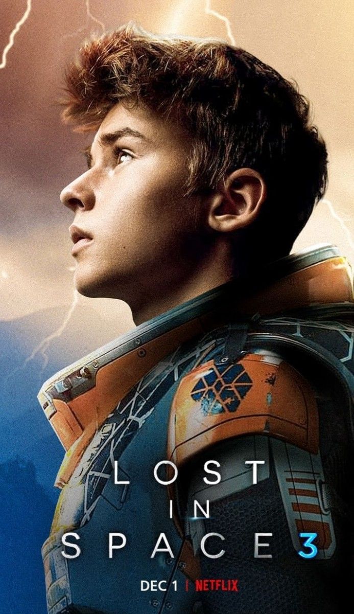 the movie poster for lost in space 3, featuring a young man with short hair