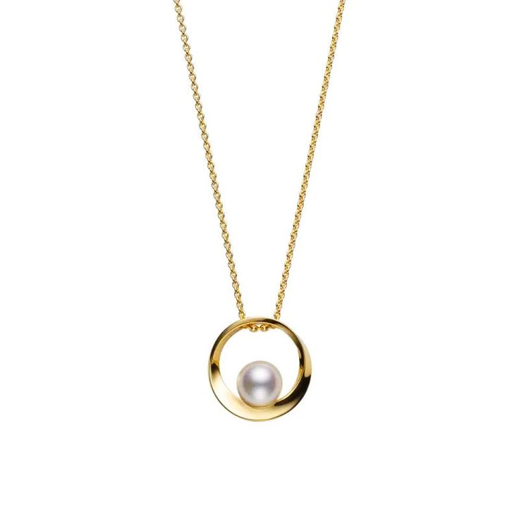 Pendant from the Circle Collection featuring a 7mm Akoya cultured pearl set in 18K yellow gold on an 18 inch chain. Pearl Set, Akoya Pearls, The Circle, Circle Pendant, Cultured Pearls, Pearl Pendant, Pearl Jewelry, Yellow Gold, Chain