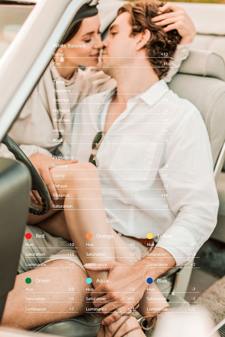 a man and woman sitting in the back seat of a car, with their hands on each other's head