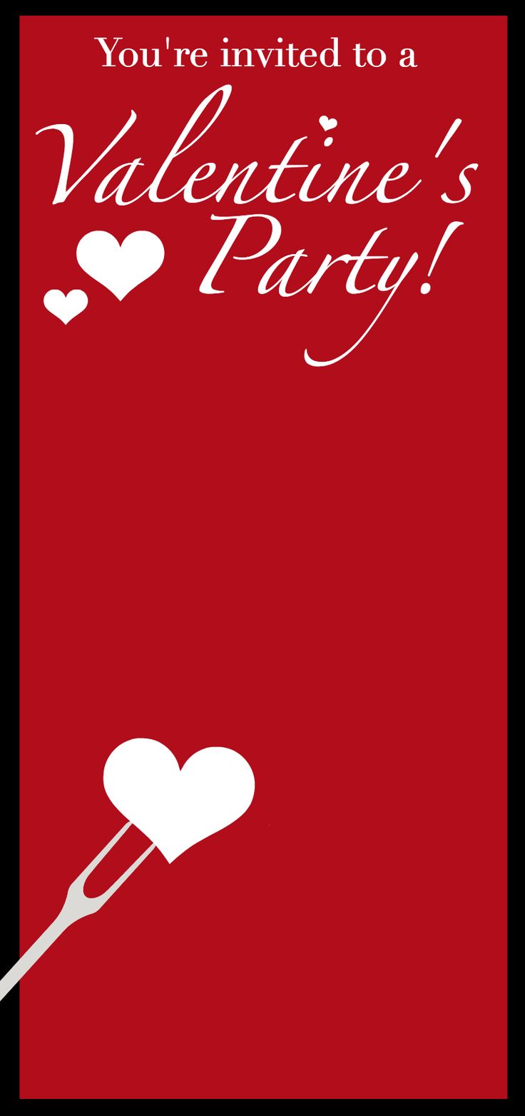 a valentine's party card with two hearts on it