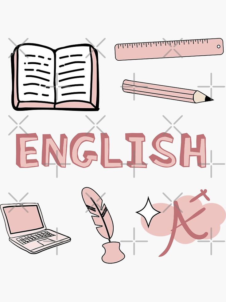 an english language poster with writing and school supplies in pink, black and white colors