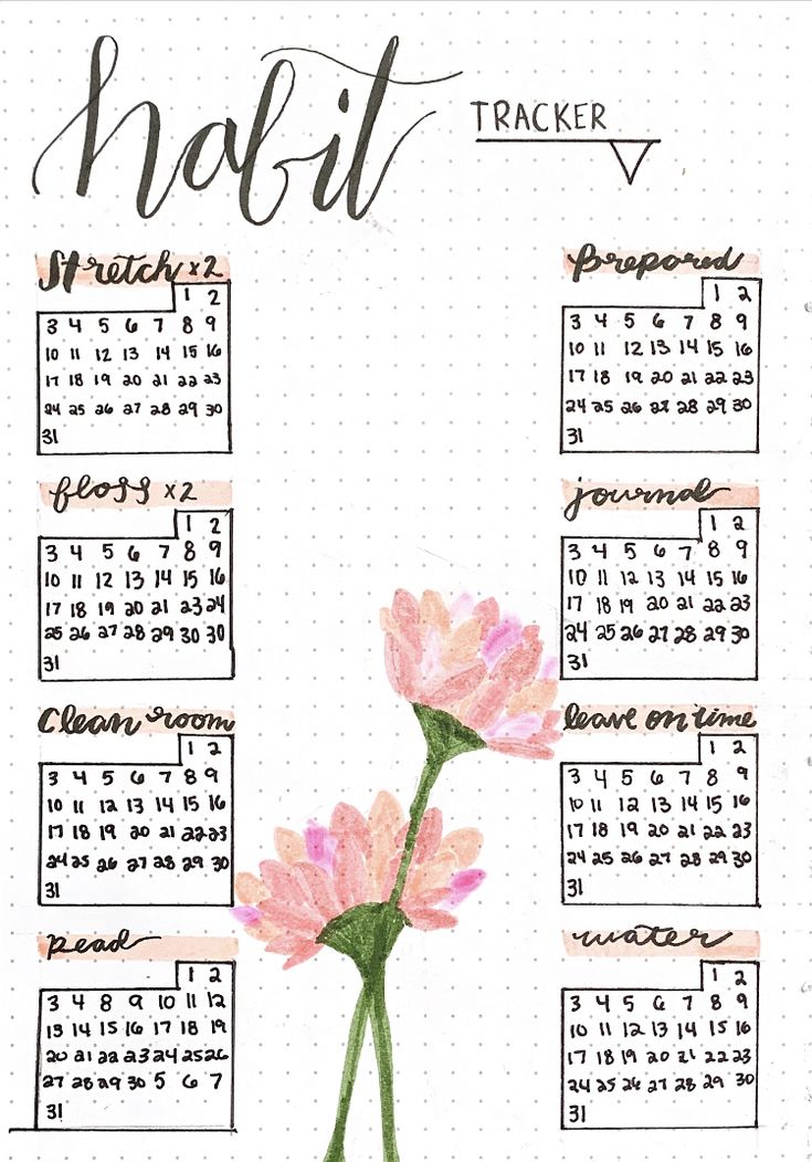 a calendar with pink flowers on it and the words habit tracker written in cursive writing