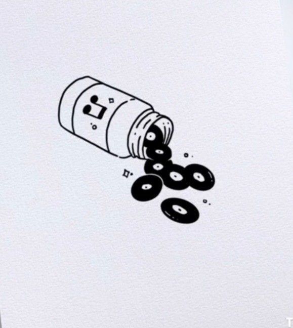 a drawing of a pill bottle spilling out of it