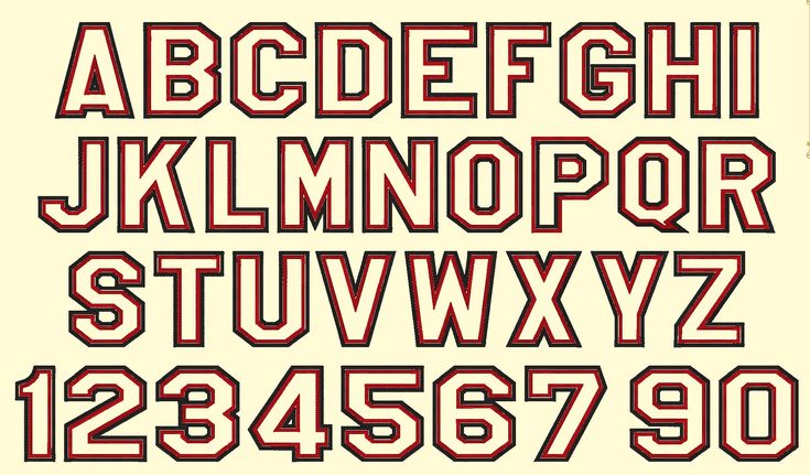 an old fashioned type of font that is red and black, with the letters below it