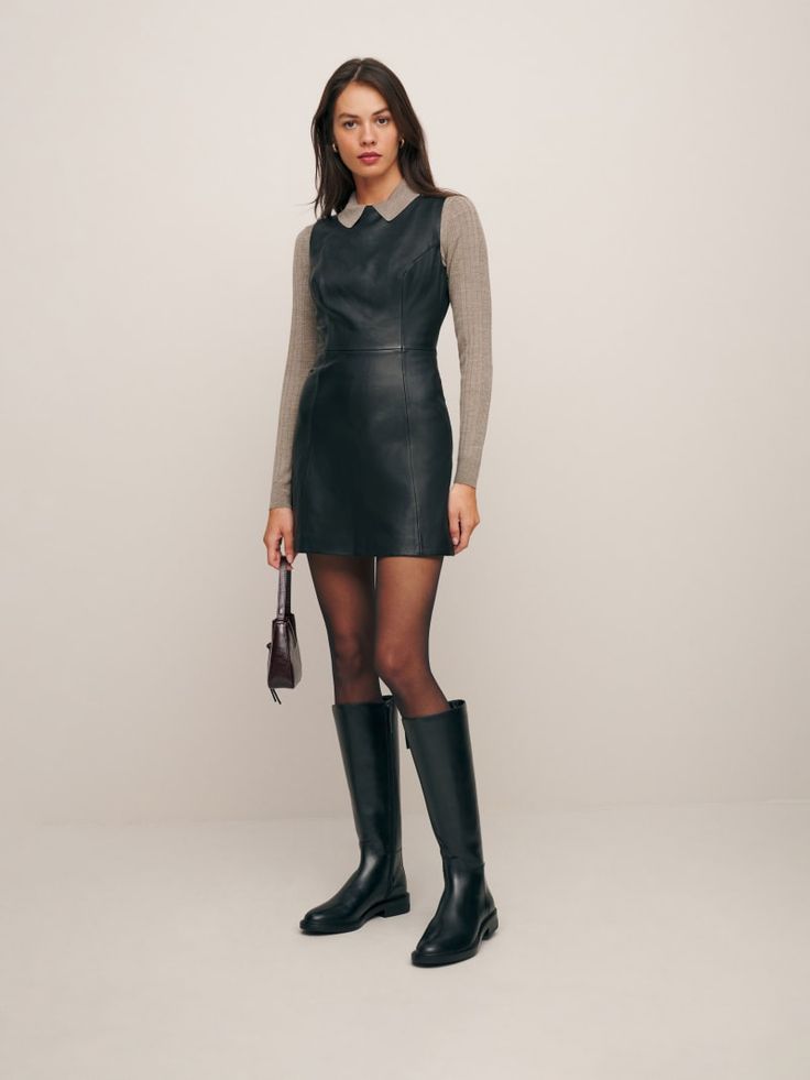 Nancy Knee Boot Riding Boot Outfits, Winter Shoe Trends, Sustainable Shoes, Medium Tv Show, Leather Knee Boots, Classic Office, Black Riding Boots, Technology Fashion, Leather Mini Dress