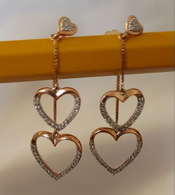 10 kit rose gold double dangle diamond heart earrings Gold Chandelier Earrings With Diamond Accents, Luxury Heart-shaped Drop Earrings For Valentine's Day, Fine Jewelry Dangle Earrings With Heart Charm, Fine Jewelry Dangle Heart Charm, Fine Jewelry With Heart Charm Dangle, Valentine's Day Fine Jewelry Earrings For Formal Occasions, Fine Jewelry With Diamond Cut Dangle, Diamond Cut Dangle Jewelry In Diamond White, Diamond White Dangle Jewelry With Diamond Cut