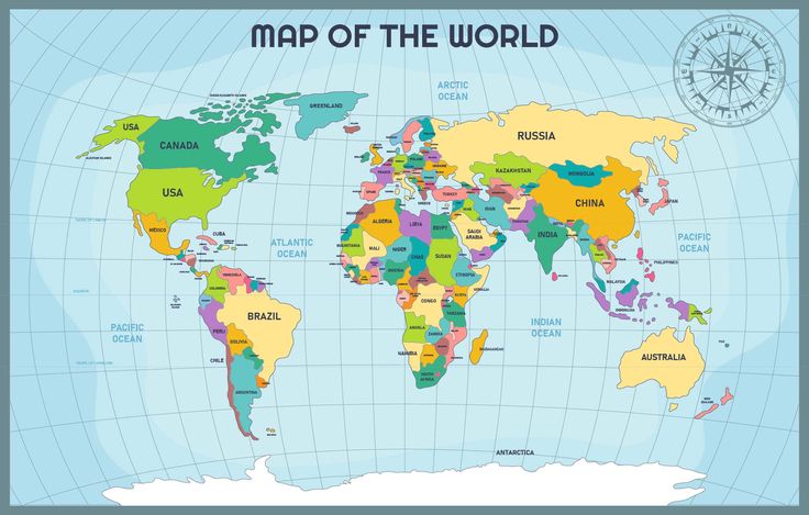 a map of the world with all countries and their major cities on it's borders