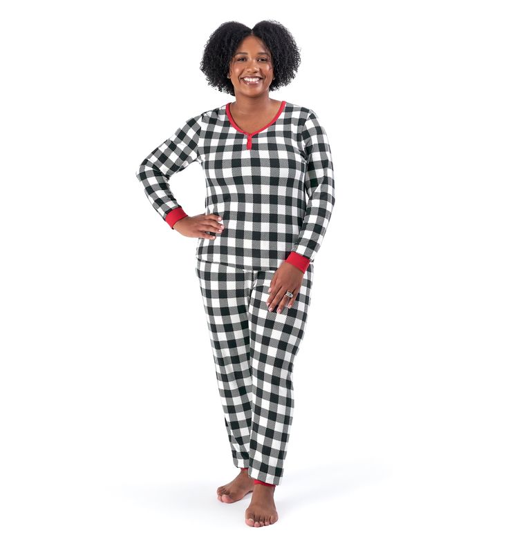 2-Piece Women's Buffalo Plaid Pajama Set Black Winter Sleepwear For Pajama Party, Cozy Black Sleepwear For Loungewear, Black Winter Sleepwear For Lounging, Comfortable Black Sleepwear For Pajama Party, Black Holiday Sleepwear For Winter, Black Cozy Sleepwear For Loungewear, Cozy Black Sleepwear For Lounging, Black Winter Holiday Sleepwear, Black Cozy Sleepwear Loungewear