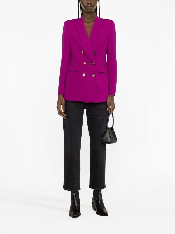 PINKO V-neck double-breasted Blazer - Farfetch Amethyst Purple, Breasted Blazer, Double Breasted Blazer, Flap Pocket, Classy Outfits, Double Breasted, Fashion Branding, Top Brands, Amethyst