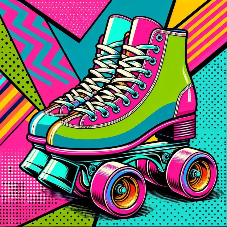 a colorful skateboarder's shoe is shown in this pop - art painting