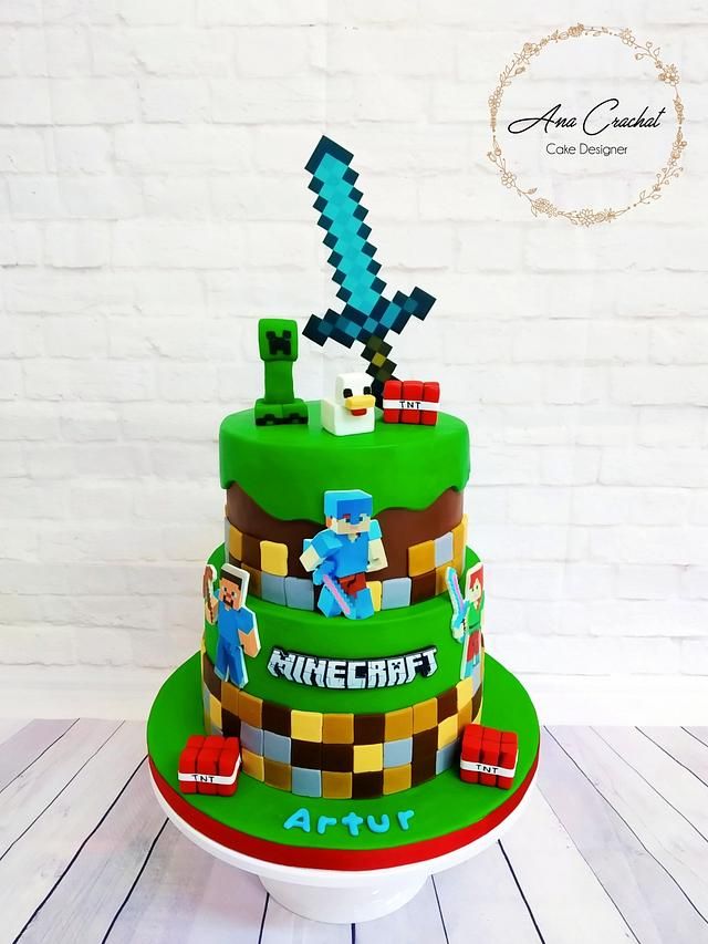 a birthday cake made to look like a minecraft theme