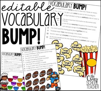 an editable and printable vocably bump activity for students to use in the classroom