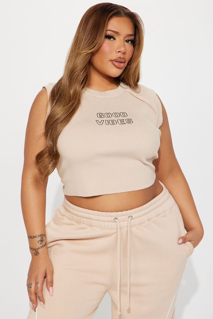 Available In Taupe/combo. Crew Neck Sleeveless Washed Front Screen Seaming Stretch Pair To "Good Vibes Washed Wide Leg Pant" Disclaimer: Due To The Printing Process A Difference In Saturation May Occur. Each Garment Is Unique. 95% Cotton 5% Elastane Imported | Good Vibes Washed Tee Shirt in Taupe size 2X by Fashion Nova Service Women, Free Dresses, Wide Leg Pant, Matching Dresses, Good Vibes, Printing Process, Clothes For Sale, Wide Leg Pants, Dresses For Sale