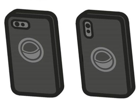 three cell phones with buttons on them are shown in black and gray colors, one is turned off to the side