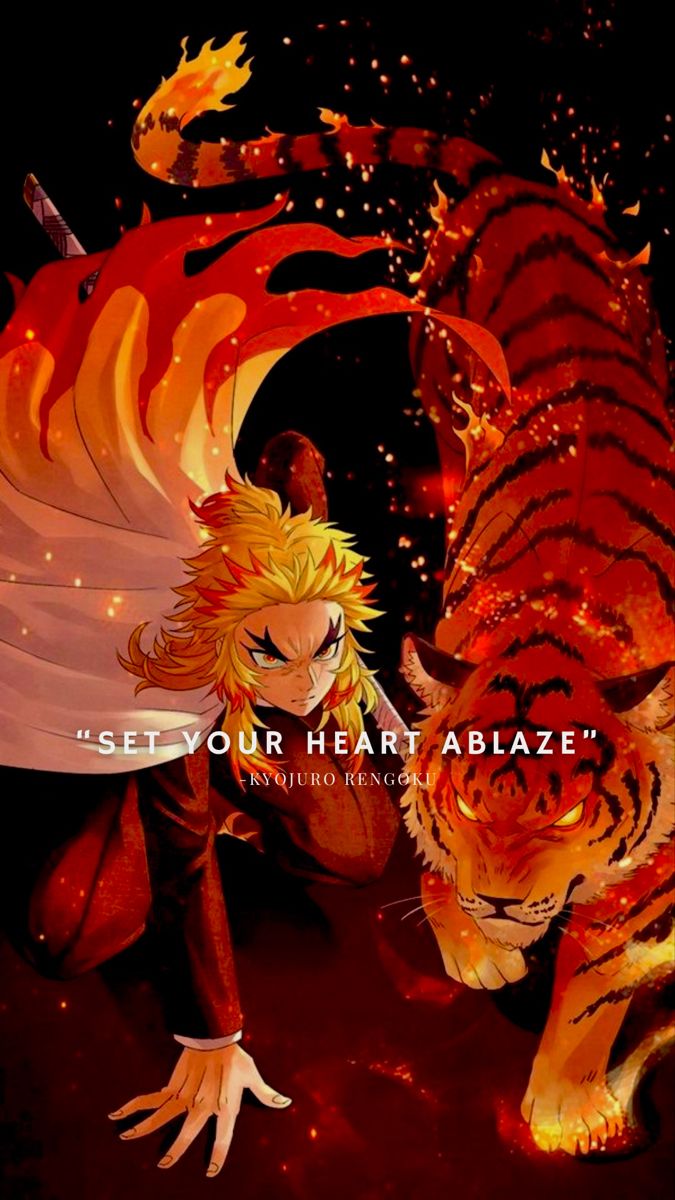 an anime character with fire on her face, and a tiger in the foreground