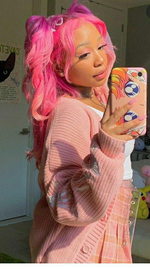 Kawaii Black Hairstyles, Blasian Pink Hair, Pastel Pink Curly Hair, Pink Coily Hair, Dyed Afro Hair 4c Pink, Poc Oc Pink Hair, Alternative Indie, Aesthetic Retro, Catty Noir