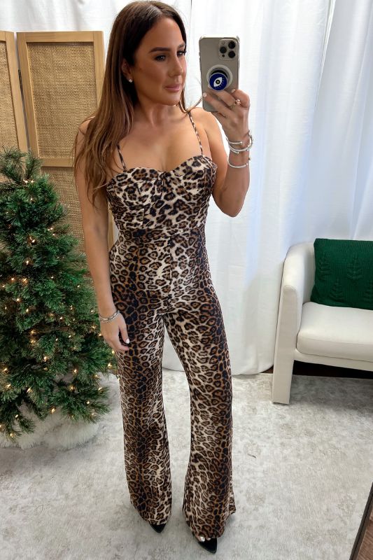 STYLED BY ALX COUTURE MIAMI BOUTIQUE Brown Leopard Print Jumpsuit Animal Print Jumpsuit, Leopard Print Jumpsuit, Spaghetti Top, Silk Jumpsuit, Print Jumpsuit, Brown Leopard, Nyc Fashion, Printed Jumpsuit, Wide Leg Jumpsuit