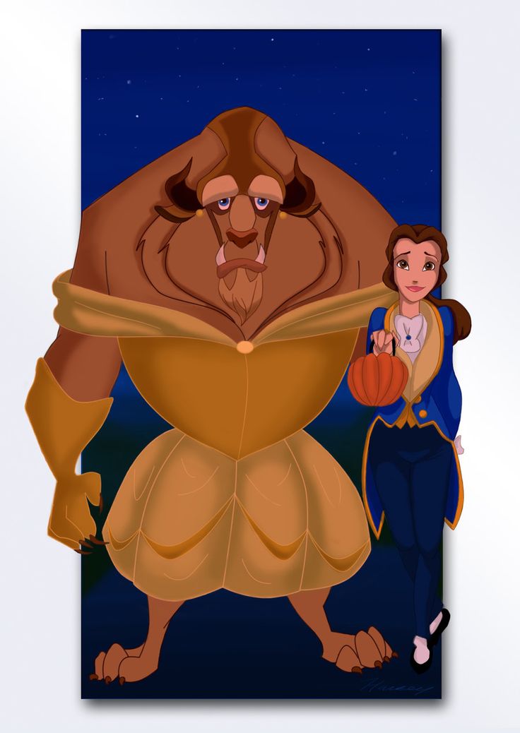 an animated image of beauty and the beast with a woman holding a pumpkin in her hand