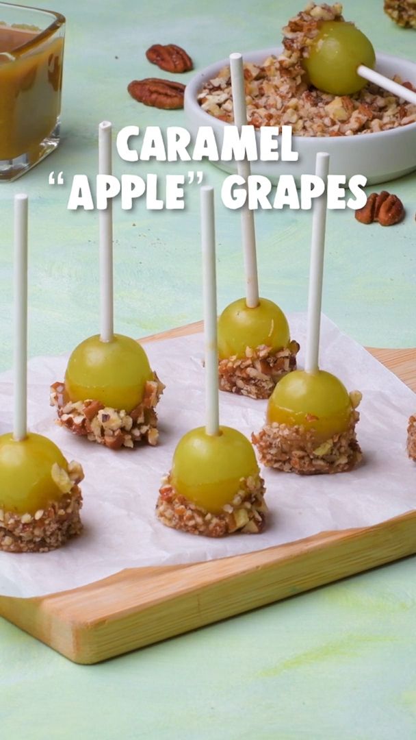 caramel apple grapes are arranged on a tray