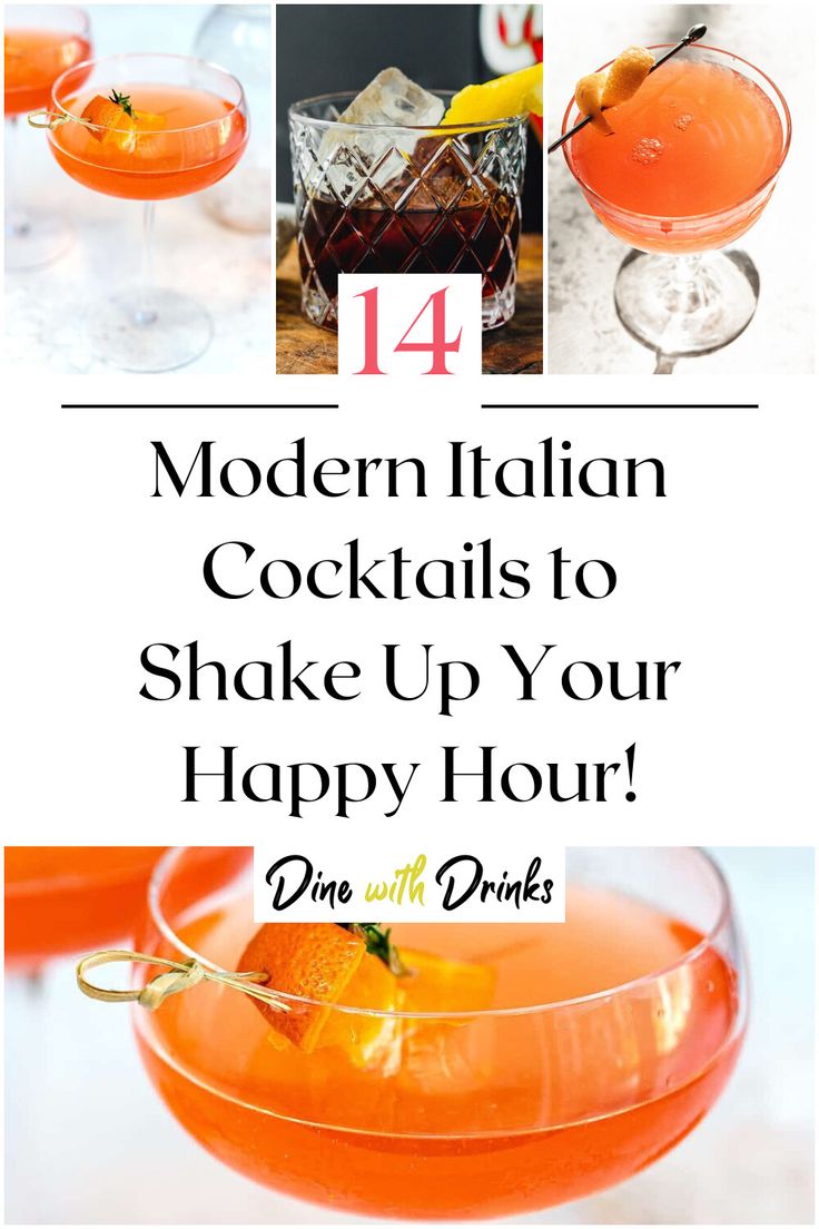 Collage of 4 modern italian cocktails. Cocktails That Pair With Pasta, Italian Cocktails Recipes, Cocktails With Italian Food, Italian Themed Cocktails, Italian After Dinner Drinks, Italian Cocktails For A Crowd, Italian Inspired Cocktails, Italian Drinks Alcohol, Italian Cocktail Recipes