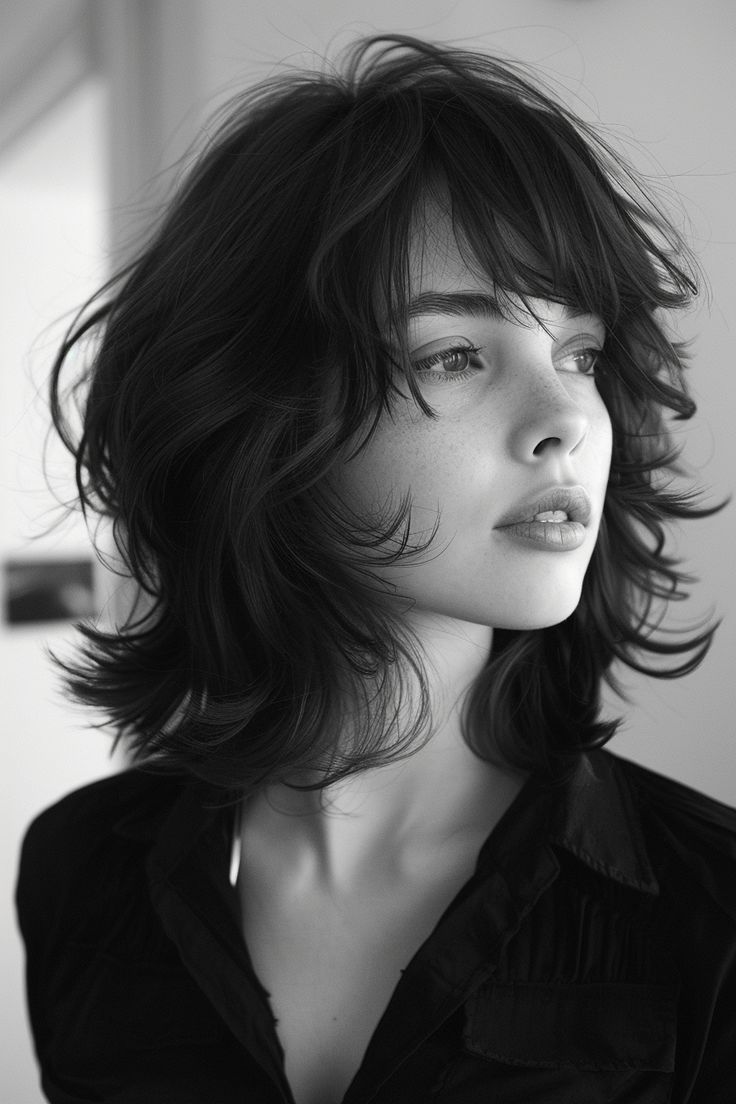 20 Iconic Shag Haircuts to Define Your Look in 2024 Curly Short Hairstyles Round Face, Way Hairstyles, Womens Wavy Hairstyles, Bedhead Hairstyle, Long Dress Short Hair, Shag Long Bob, Mid Length Wavy Hairstyles For Women, Hair Cuts Short For Women, Hair Curled Towards Face