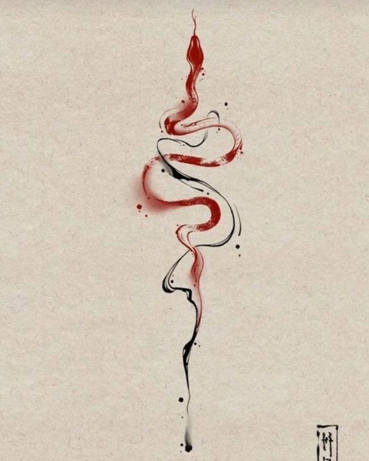 a drawing of a snake with blood on it's body and tail in the air