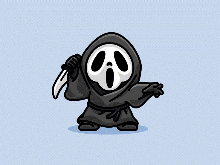 a cartoon character with a knife in his hand and a ghost face on it's head