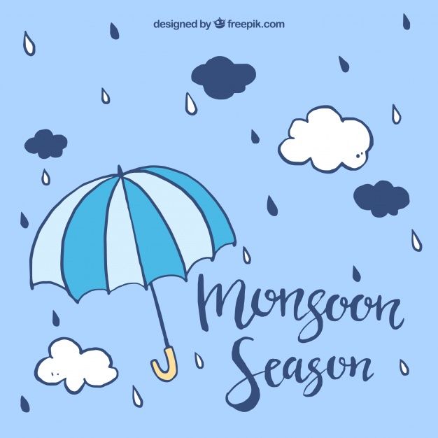 an umbrella with the words monsoon season written on it in front of clouds and rain