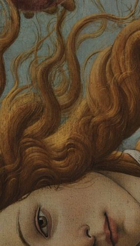 a close up of a painting of a woman with long hair and an octopus on her head