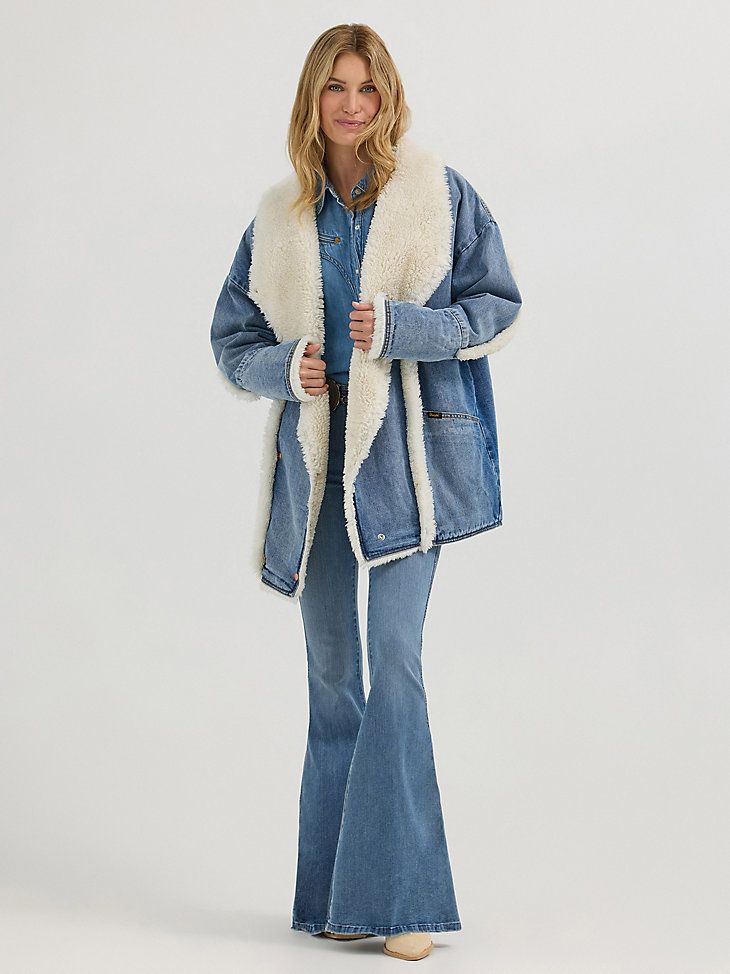 Wrangler x Lainey Wilson The Iconic Lainey Coat | Women's JACKETS & OUTERWEAR | Wrangler® Jean Shirt Dress, Lainey Wilson, Entertainer Of The Year, Sherpa Coat, Oversize Sleeves, Cozy Style, Long Sleeve Kids, Jumpsuit Jacket, Women's Jackets