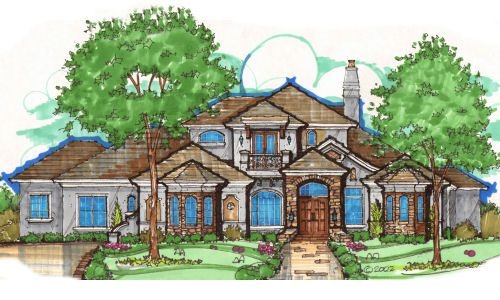 this is an artist's rendering of the front elevation of these luxury home plans