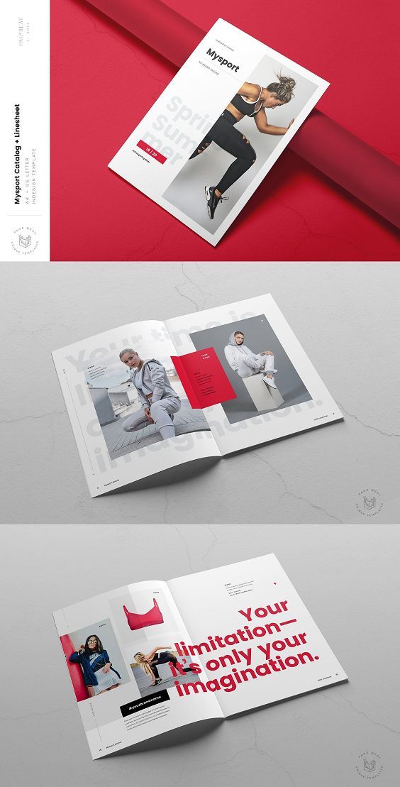 an open brochure is shown with red and white colors