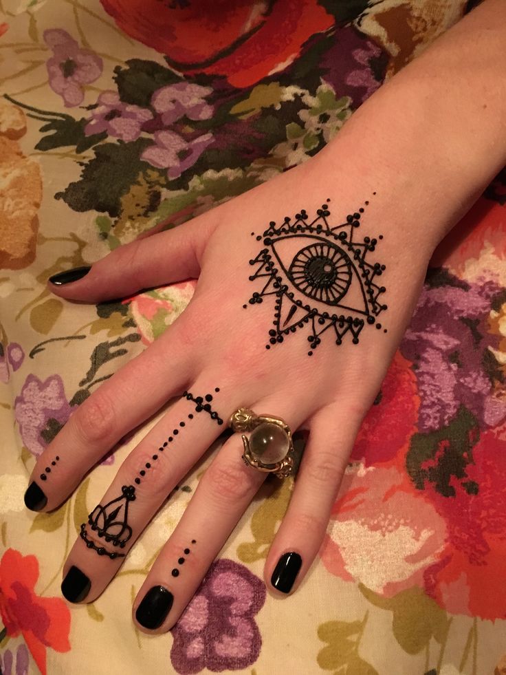 a woman's hand with hennap and an all seeing eye tattoo on it