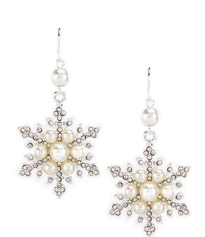 Merry & Bright Pearl Snowflake Drop Earrings Elegant Snowflake Jewelry For Festive Occasion, Formal Christmas Snowflake Jewelry, Elegant Silver Holiday Jewelry, Sparkling Silver Christmas Jewelry, Elegant Snowflake Jewelry For Party, Elegant Festive Jewelry For Winter, Elegant Christmas Celebration Jewelry, Silver Christmas Holiday Jewelry, Silver Holiday Party Jewelry