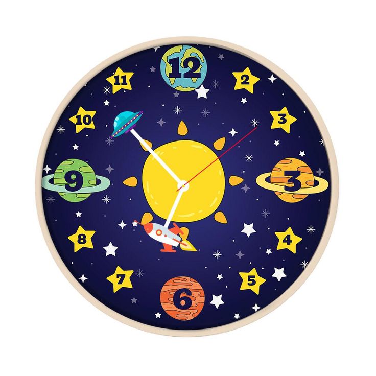 a clock with the numbers and planets painted on it