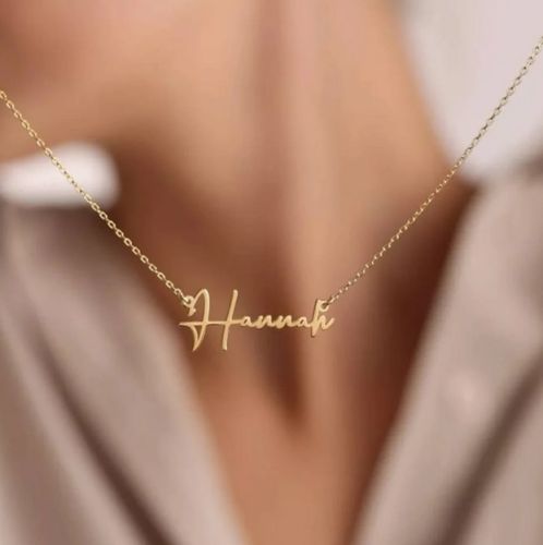 Wedding Accessories Necklace, Bamboo Hoop Earrings, Silver Sunglasses, Cursive Font, Nameplate Necklace, Gold Name Necklace, Silver Chain Style, Necklace Design, Personalized Pendant