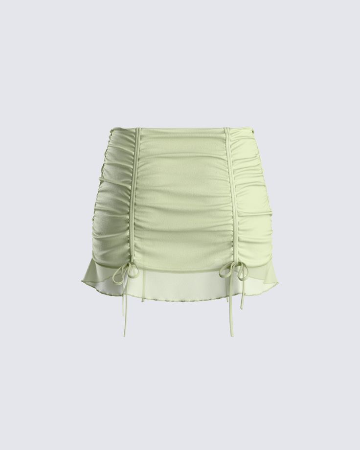 Add some playful charm to your closet 😏 This earthy, olive mesh ruched mini skirt is crafted with a mid-rise silhouette and two drawstrings on the front and back for a flattering and adjustable fit 💚 Mesh Skirt Short, Summer Nylon Mini Skirt, Summer Mini Skirt With Drawstring, Spring Casual Nylon Mini Skirt, Casual Nylon Mini Skirt, Spring Nylon Mini Skirt, Summer Mini Skort With Drawstring, Spring Mini Skort With Drawstring, Casual Nylon Mini Skirt For Summer