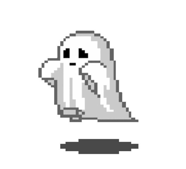 an image of a white ghost in pixel art