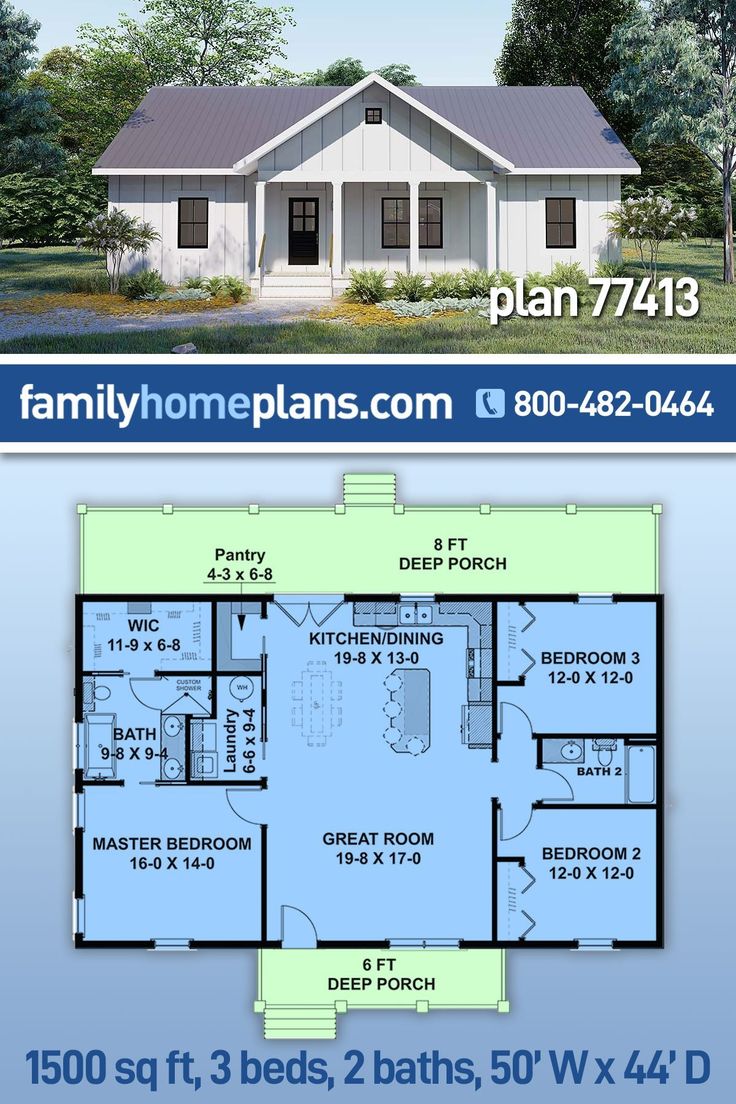 two story house plan with 3 beds, 2 baths, and 4 bathrooms