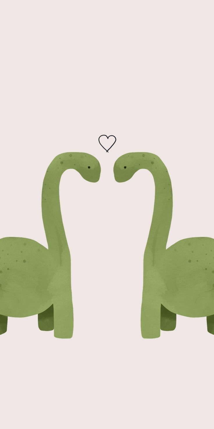 two green dinosaurs facing each other with a heart above them