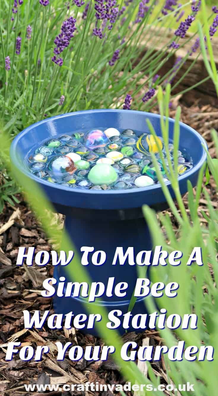 a blue bowl filled with rocks sitting on top of a flower bed next to purple flowers